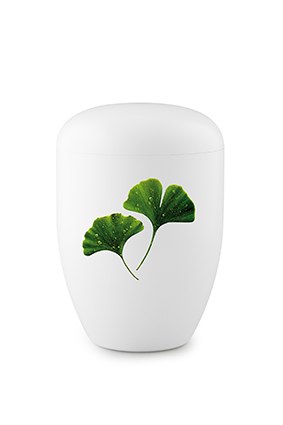 Produktfoto Urnenmodell weiß mit Ginkoblatt